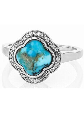 Blue Turquoise Diamond Accent Platinum Plated Sterling Silver Ring Size 8